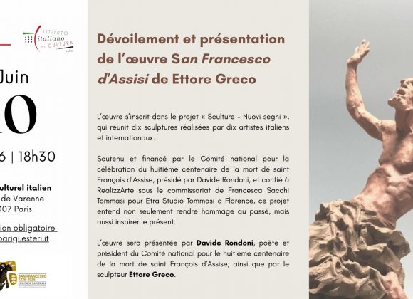 Parigi Ambasciata d’Italia, Svelamento e presentazione dell’opera di Ettore Greco – Sculture e nuovi segni | 10 Giugno 2026