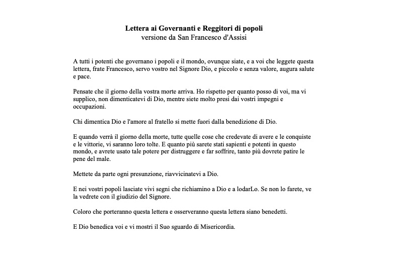 lettera_sf “Abbiate più fantasia, smettete di fare la guerra”